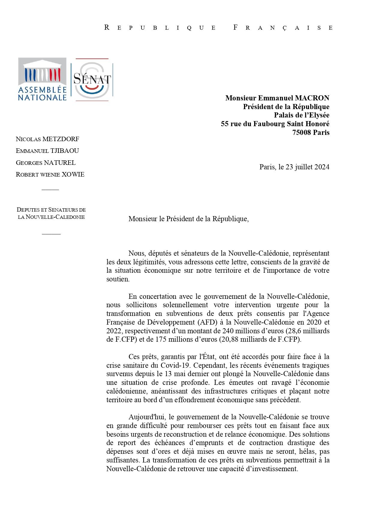 Courrier signé des parlementaires calédoniens partie 1