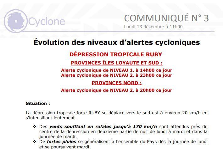 RUBY. L'alerte 1 sur tout le territoire à partir de 14h