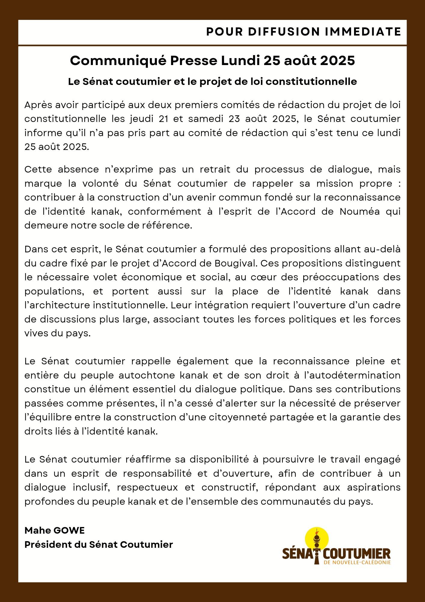 Communiqué du sénat